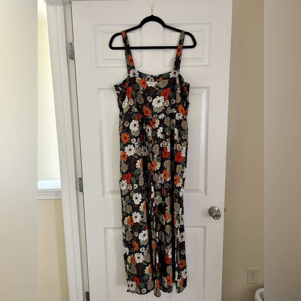 NATURAL LIFE Black and Orange Floral Jumpsuit